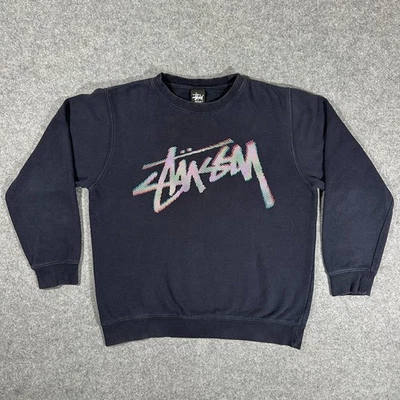 Stussy Crewneck Navy Sweater CMYK Graphic Design - Size Medium - Image 1 of 4