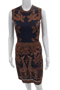 Valentino Womens Acheni Pingamizi Mungu Hana Kizuizi Dress Navy Brown Size XS - Picture 1 of 6
