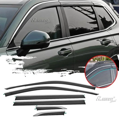 6Pcs Window Visor Rain Guard Smoke Tinted w/Chrome Trim For Honda CR-V 2023-2024 - Image 1 of 4