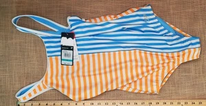 Speedo Girls' Striped Blocked 1 Piece Swimsuit Madarin Blue SZ 16 NWT MSRP 42 - Picture 1 of 3