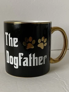The Dogfather Coffee Mug Oversized Black With Gold Trim - Picture 1 of 4