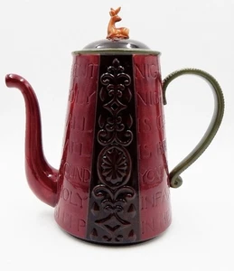 Weihnachten Keramik Kaffee Tee Kanne Hirsch Endstück Stille Nacht Vers 11 cm rot - Bild 1 von 10