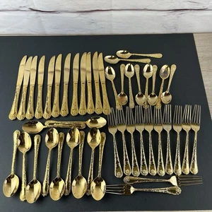 WM Rogers & Son Enchanted Rose Gold Plated Silverware Flatware 45 Pieces - Picture 1 of 24