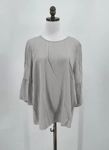 Eileen Fisher graues Seidentop Gr. M Rundhals Rüschen 3/4 Arm - Bild 1 von 5
