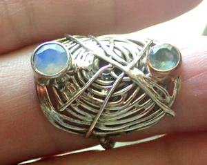 Two tone Aquamarine and Aventurine sterling ring. sz 7.25 - Picture 1 of 4