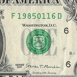 JAN 16 1985 Birthday Fancy Serial Number Date Note One Dollar Bill 01 16 1985 - Picture 1 of 11