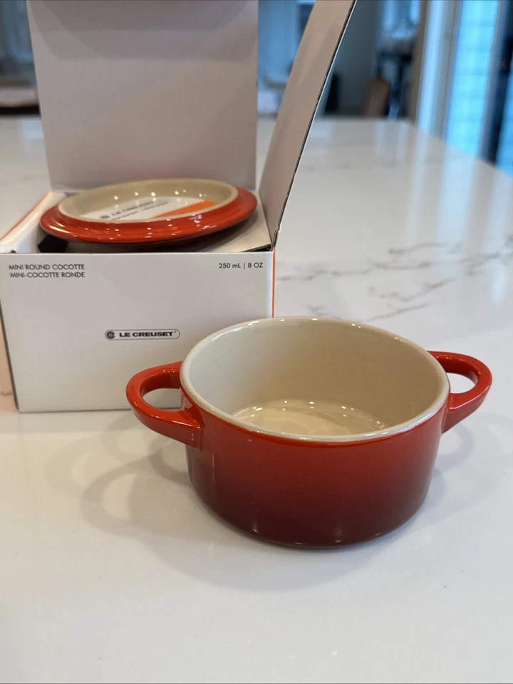 LE CREUSET Mini Petite Round Cocotte Casserole w/ Lid Cerise Red *NIB - Image 1 of 4