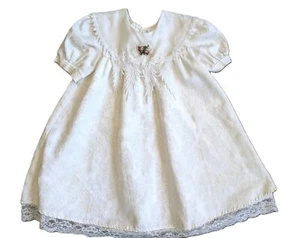 Vintage Rose Cottage Girls Dress Yoke Bib Ivory Damask Size 7 - Picture 1 of 3
