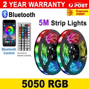 Waterproof RGB LED Strip Lights IP65 5050 5M 300 LEDs 12V Bluetooth IR remote - Picture 1 of 21