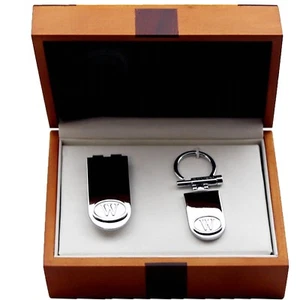 COLIBRI Key Chain & Money Clip Set in Wood Valet Case - NIB - initials W or S - Picture 1 of 3