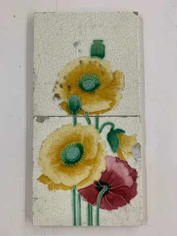 RARE VINTAGE ANTIQUE 2 PC SET TILES ENGLAND MAJOLICA CERAMIC COLLECTIBLE 1900S Cover