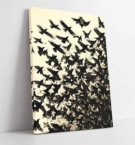 A FLOCK OF BIRDS BLACK CONTEMPORARY FRAMED CANVAS WALL ART PICTURE PRINT - Picture 1 of 2