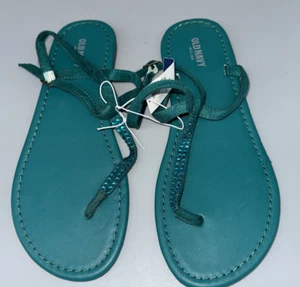 Old Navy Size 10 Turqouise jeweled Faux Leather Thong Sling Back Sandals - Picture 1 of 5