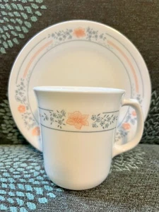 Corning Ware Corelle Apricot Grove Floral Peach Set (4) Coffee Cups/Saucers Mugs - Picture 1 of 6