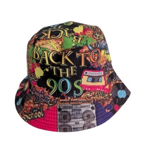Back To The 90's Bucket Hat Boom Box Colorful Graffiti Breakdance Hip Hop Cap - Picture 1 of 4