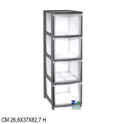 CASSETTIERA COVER LINE GRIGIA 4 CASSETTI ALTI TRASPARENTE CM 26,8X37X82,7 H - Immagine 1 di 2