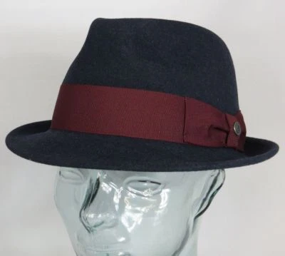 Cappello BUGATTI TRILBY feltro di lana blu cappello trilby cappello di feltro Fedora lana cappello piccolo nuovo - Immagine 1 di 2