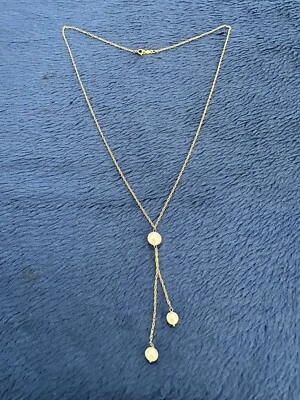 10k Yellow Gold Natural Pearl Y-Drop Necklace, 17” Long - Image 1 of 4