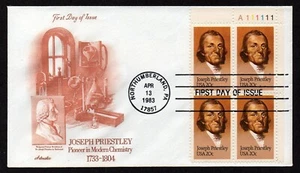 USA, SCOTT # 2038, ARTMASTER FDC COVER 1983 JOSEPH PRIESTLEY CHEMIST PLATE BLOCK - Picture 1 of 1