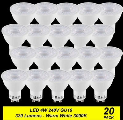 20 Pack x Quality LED Wide Beam Downlight Globes / Bulbs 4W 240V GU10 Warm White - Image 1 of 4