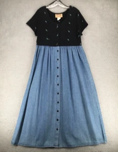 Studio Ease Maxikleid Damen Größe 12 Schwarz Oberteil Blau Denim Rock Knopfleiste - Bild 1 von 11
