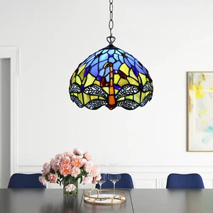 Tiffany Hängelampe Libelle Stil 10 Zoll Handarbeit Buntglas Wohndeko - Bild 1 von 21