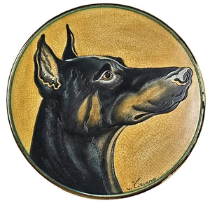 51974 Vincente Tiziano Italian Art Pottery Doberman Pinscher Dog Wall Plate 8.5" - Picture 1 of 3