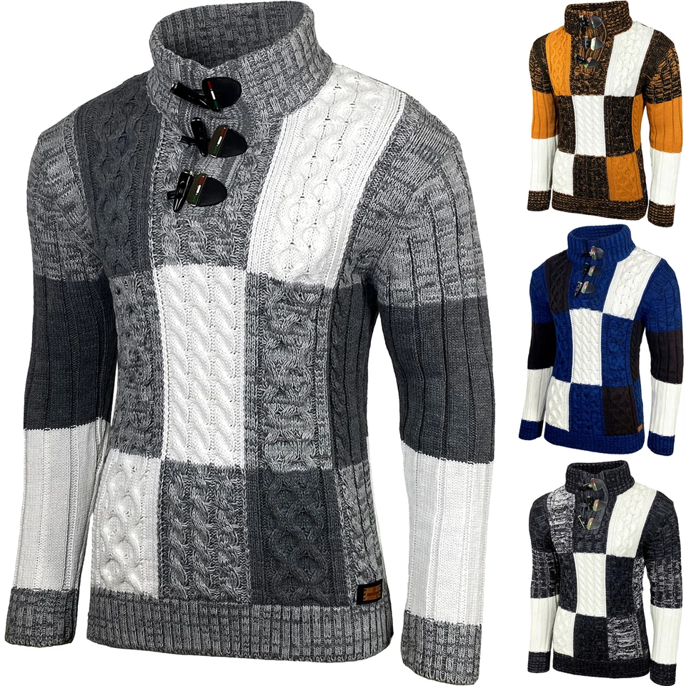 Herren Grobstrick Pullover Stehkragen Winter-Freizeit-Jacke Design Pulli B-51112 - Bild 1 von 1