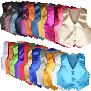 Hermosala Boy Teen Adult 23 Colors Satin Vest Only Costume Dance Wedding 8-28 - Picture 1 of 25