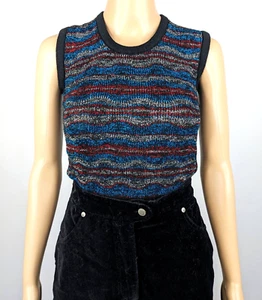 Vintage 70s Red Blue Black Glittery Lurex Knit Sleeveless Top Size XS 6 8 Party - Picture 1 of 4