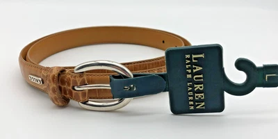 NEW Lauren Ralph Lauren Snakeskin Pattern Brown Leather Dress Belt Size Large - Image 1 of 4