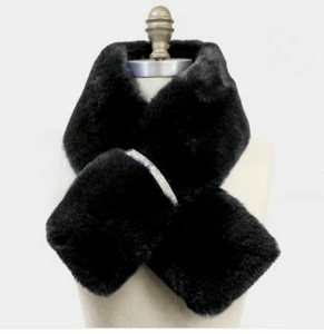 Schwarz Kunstfell Glitzer Stil Durchzieher Schal Kragen Winter Mode Accessoire - Bild 1 von 3