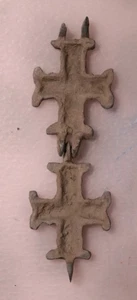 Mittelalter Kreuzfahrer Bronze Reliquiar Kreuz Anhänger, 1200 - 1400 n. Chr. - Bild 1 von 7