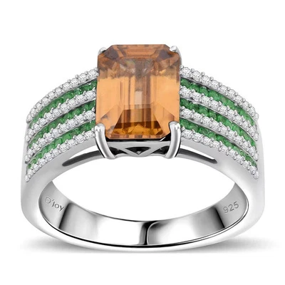 Anel elegância prisma 4,90 pedras preciosas multi zircão amarelo prata tamanho 7 - Imagem 1 de 4