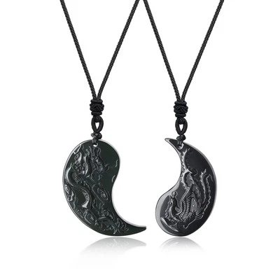 Collares colgantes obsidiana dragón fénix para parejas - Yin Yang joyería regalo Foto 1 de 4