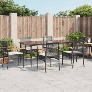 7 Piece Garden Dining Set with Cushions Black Poly Rattan vidaXL - Picture 1 of 10
