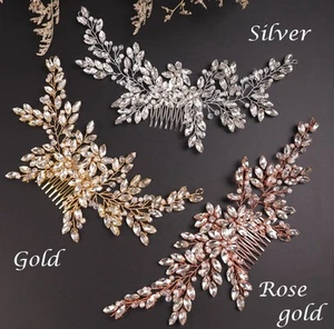 Handgefertigtes Kristall Hochzeit Haarteil Kamm Braut Voll Strass Haarschmuck - Bild 1 von 64