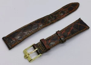 Vintage 1960s Omega 18mm Brown Lizard Print Leather Watch Strap Gold Plated - Picture 1 of 10