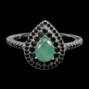925 Sterling Silver Ring Pear Emerald 7x5mm Spinel Gemstone Jewelry Size 7 - Picture 1 of 13