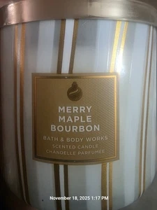 NEW! BATH & BODY WORKS (MERRY MAPLE BOURBON)3 WICK SCENTED 14.5 OZ CANDLE 💝 - Picture 1 of 3