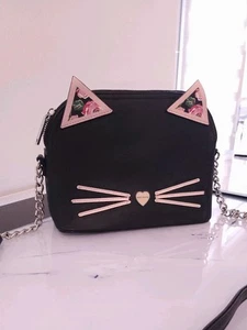 Betsey Johnson Cat Crossbody Bag Womens Black Rhinestone - Picture 1 of 11