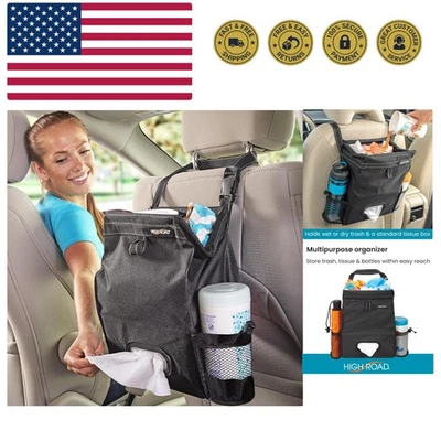 Bolsa de lixo para assento traseiro de carro com suporte de tecido e bolsos para porta-copo - Suporta... - Imagem 1 de 4