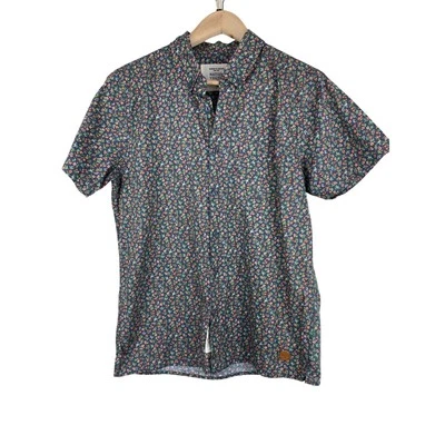 Native Youth Size M Gray Orange Ditsy Floral Short Sleeve Cotton Button Up Shirt - Image 1 of 4