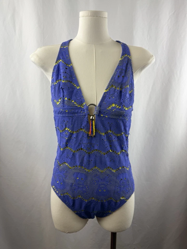 Traje de baño de una pieza halter burdeos de encaje calavera con defecto Letarte talla M Foto 1 de 4