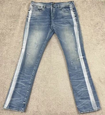 PRPS Jeans Mens 38x34 Slim Blue Striped Leg Denim Button Fly Hip Hop Streetwear - Image 1 of 4