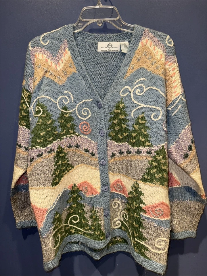 Большой праздничный вязаный вручную кардиган из шерстяной смеси сосна, варианты дизайна Gordon - Изображение 1 из 4