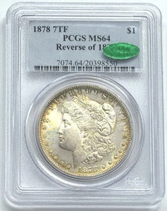 1878 7TF PCGS + CAC RATED MS64 REV 1878 MORGAN/RAINBOW TONING/RARE! - Picture 1 of 2