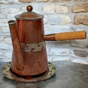 Artesanias Taxco Mexiko Silbermontiert Kupfer Kaffee Schokolade Kanne mit Unter Tablett - Bild 1 von 16