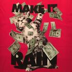 feline funny KITTEN CAT IN BLOWING MONEY t-shirt - MAKE IT RAIN - NEW - (L)