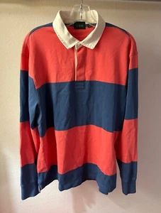 J. CREW Men's RUGBY Shirt Blue Coral STRIPED sz MEDIUM 'Elbow Patches' collar - Picture 1 of 9